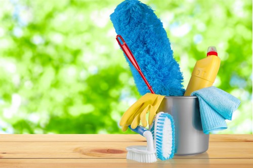 Cleaning van and sorted recyclable materials representing sustainable sofa cleaning