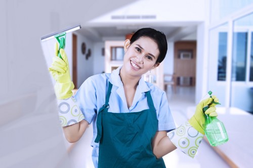 Deep carpet cleaning equipment treating a busy household living room carpet