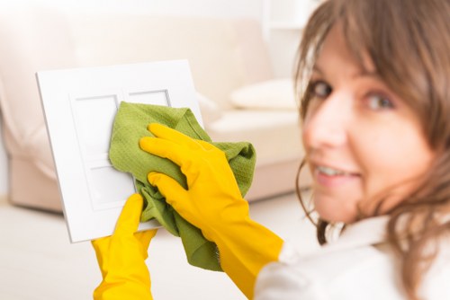 Eco-friendly office cleaning equipment in a business setting